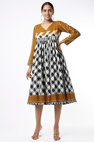 Black & White Handwoven Ikat Cotton Dress by Sepia Stories