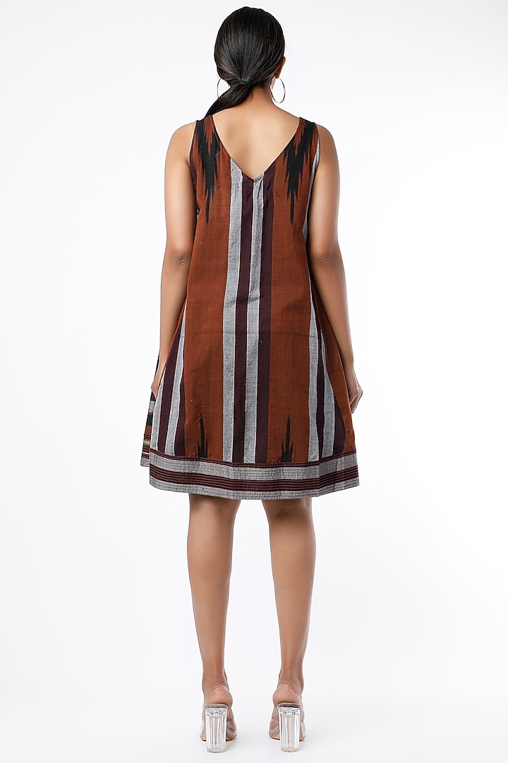 Brown Handwoven Ikat Cotton Summer Dress by Sepia Stories at Pernia's Pop Up Shop