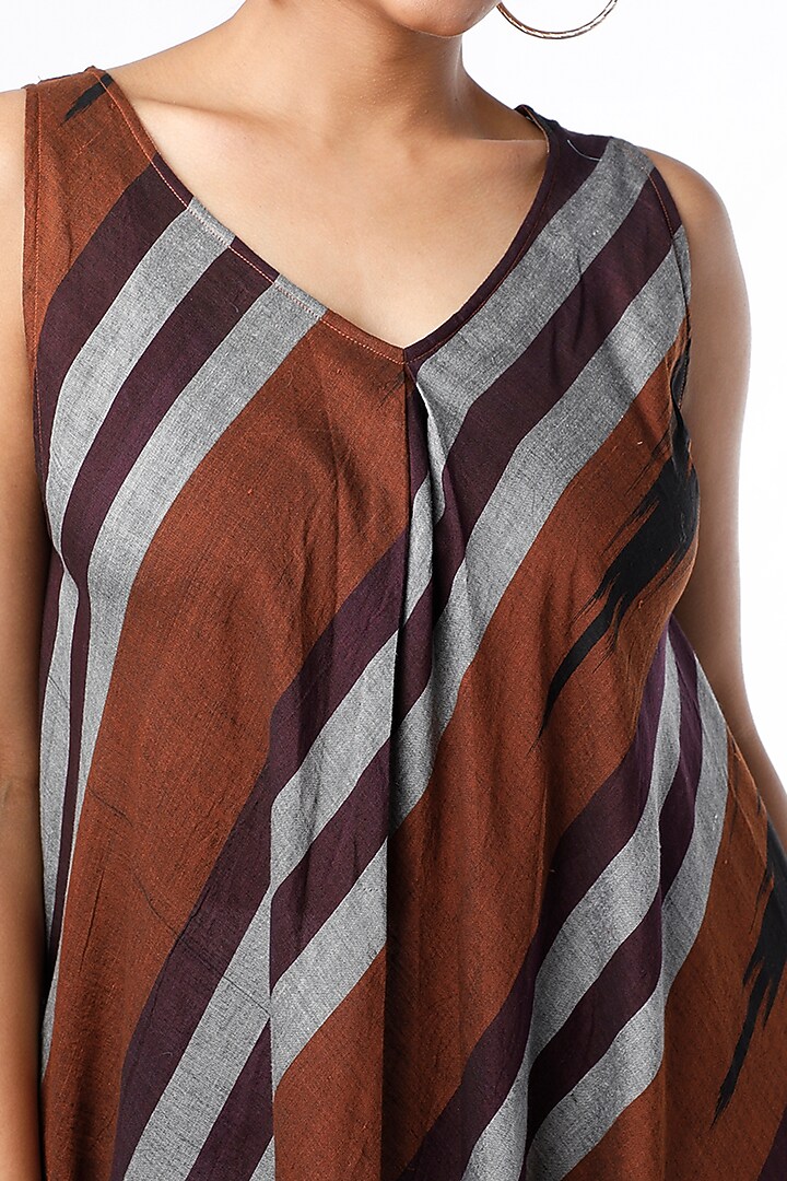 Brown Handwoven Ikat Cotton Summer Dress by Sepia Stories at Pernia's Pop Up Shop