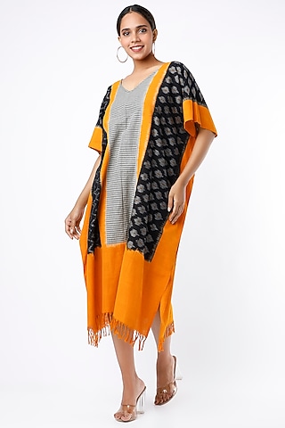 Black Handwoven Ikat Cotton Kaftan by Sepia Stories