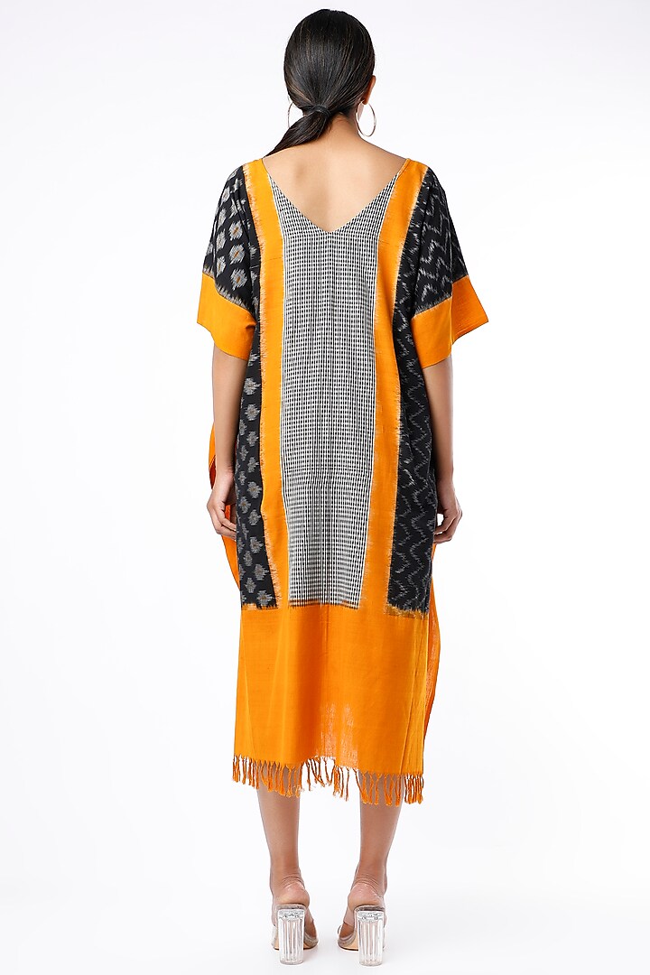 Black Handwoven Ikat Cotton Kaftan by Sepia Stories at Pernia's Pop Up Shop