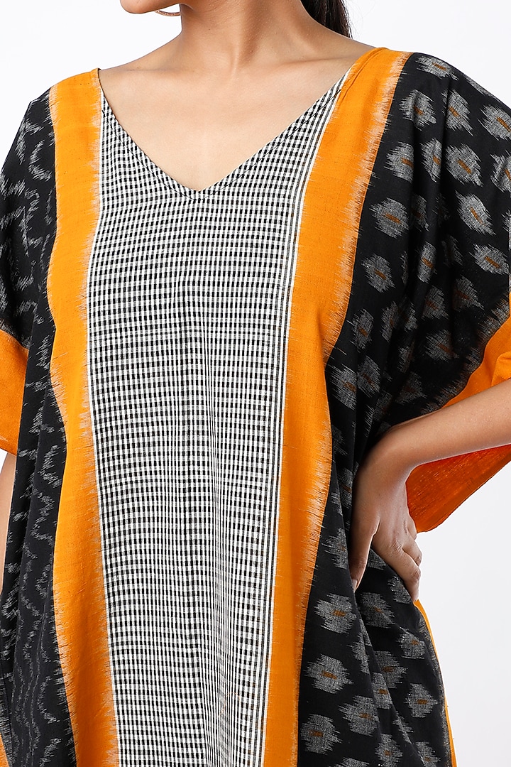 Black Handwoven Ikat Cotton Kaftan by Sepia Stories at Pernia's Pop Up Shop