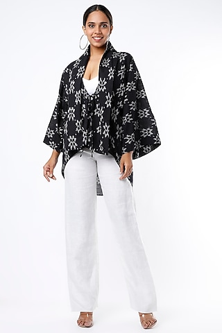 Black Handwoven Ikat Cotton Overlay Jacket by Sepia Stories