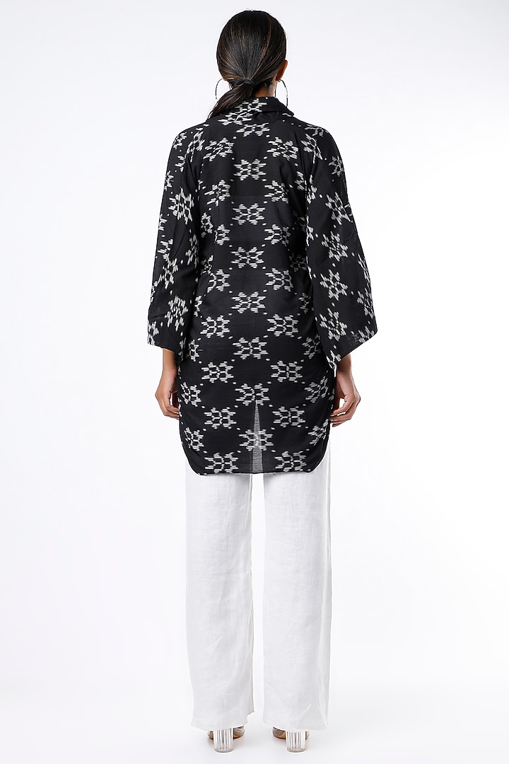 Black Handwoven Ikat Cotton Overlay Jacket by Sepia Stories at Pernia's Pop Up Shop