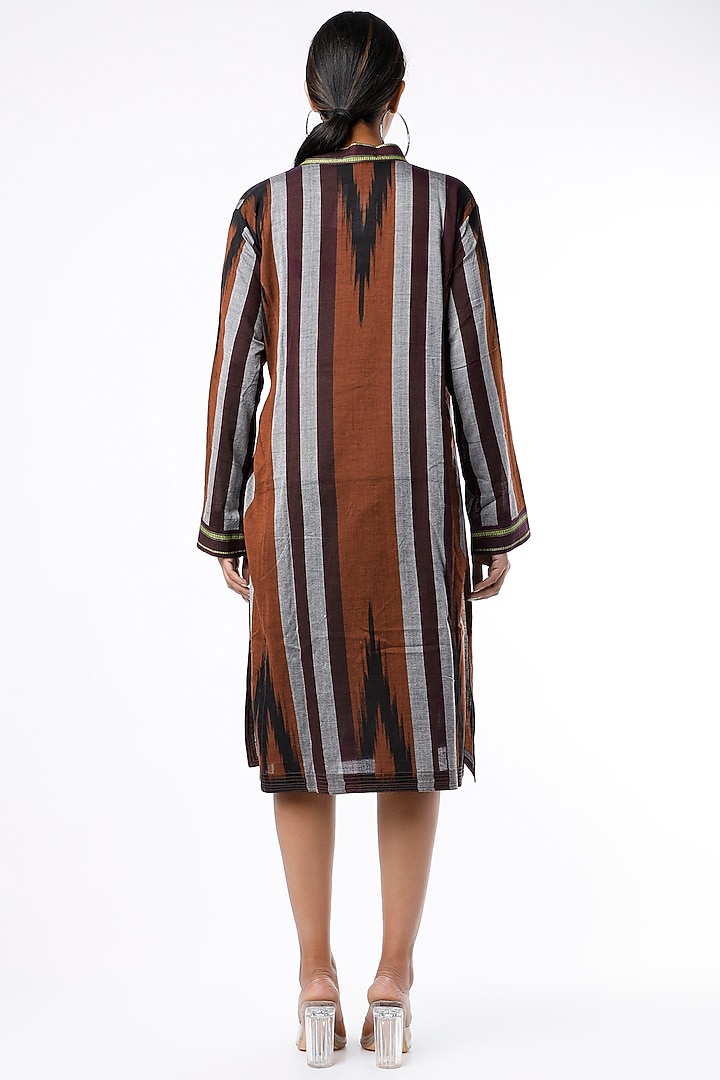 Brown Handwoven Ikat Cotton Wrap Summer Dress by Sepia Stories at Pernia's Pop Up Shop