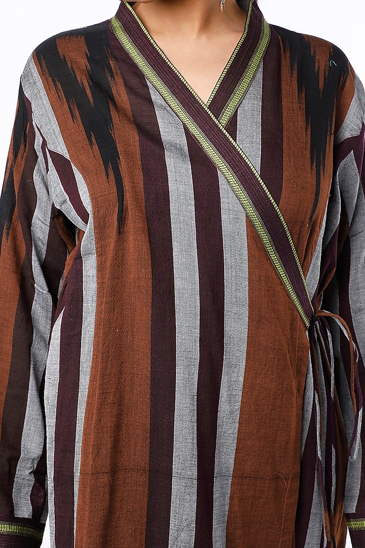 Brown Handwoven Ikat Cotton Wrap Summer Dress by Sepia Stories at Pernia's Pop Up Shop