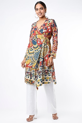 Yellow Handwoven Silk Wrap Dress by Sepia Stories