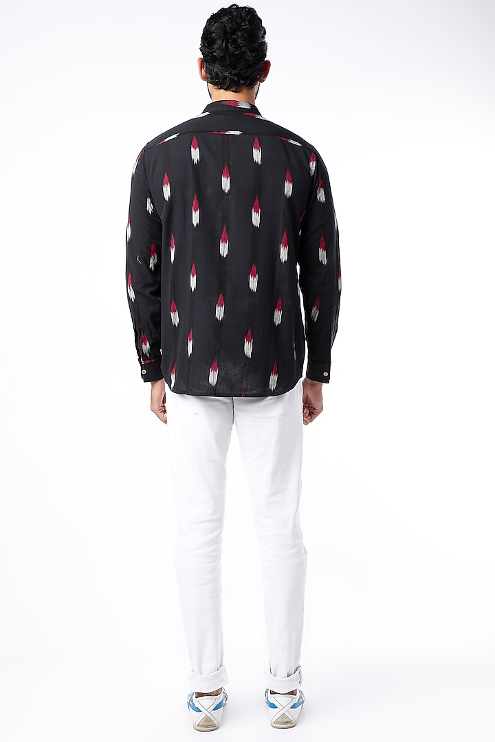 Black Handwoven Cotton Ikat Summer Shirt by Sepia Stories Men at Pernia's Pop Up Shop