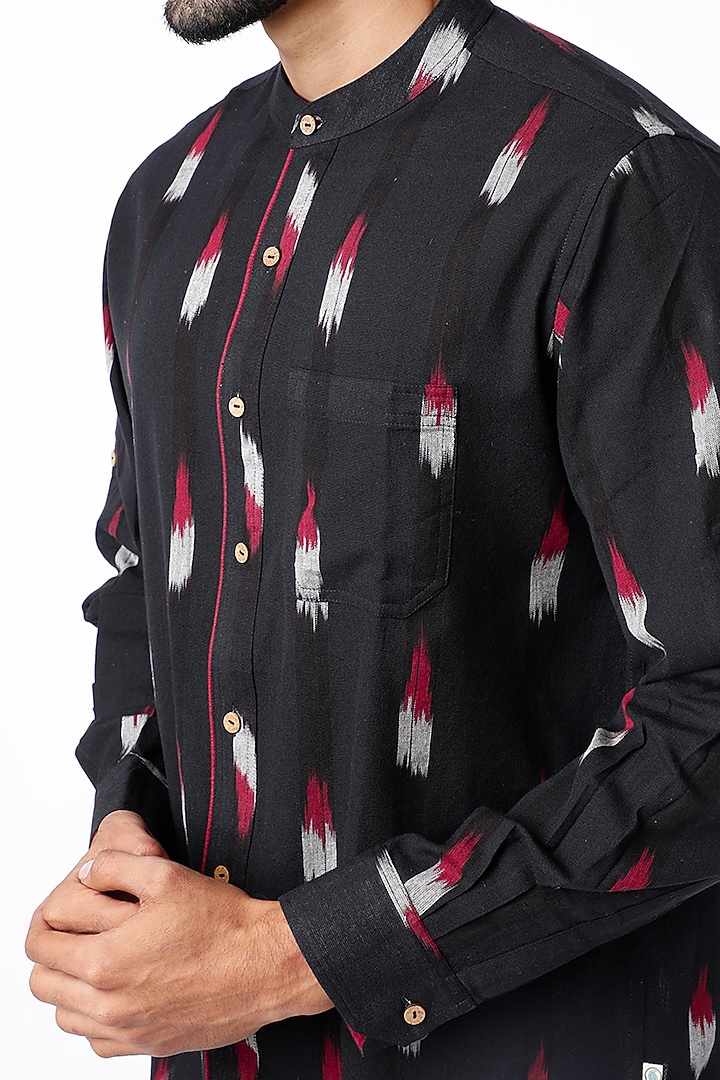 Black Handwoven Cotton Ikat Summer Shirt by Sepia Stories Men at Pernia's Pop Up Shop
