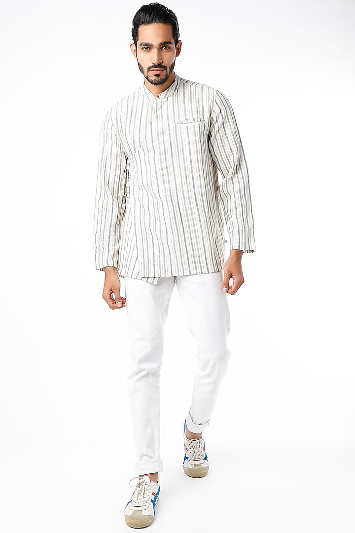 White Organic Kala Cotton Wrap Shirt by Sepia Stories Men