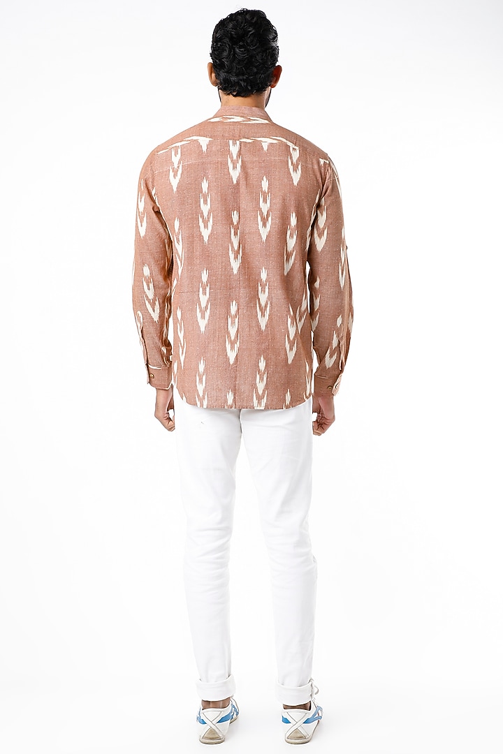 Brown Handwoven Cotton Ikat Summer Shirt by Sepia Stories Men at Pernia's Pop Up Shop