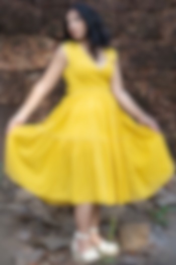 Yellow Embroidered Tiered Summer Dress by Sepia Stories at Pernia's Pop Up Shop