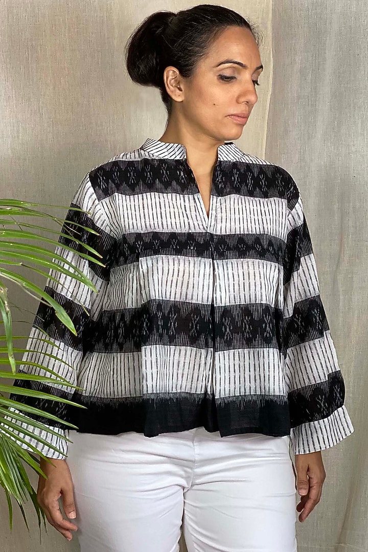 Black Cotton Ikat Top by Sepia Stories at Pernia's Pop Up Shop