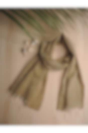 Olive Green Handwoven Muslin Cotton Stole by Sepia Stories