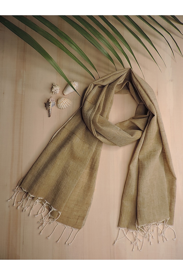 Olive Green Handwoven Muslin Cotton Stole by Sepia Stories