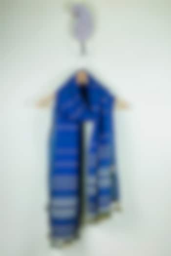 Indigo Blue Textured Stole With Tassels by Sepia Stories