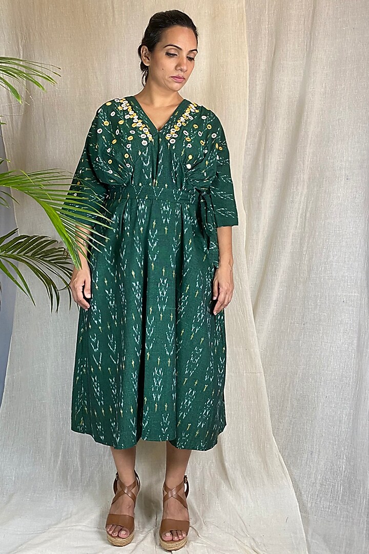 Emerald Green Embroidered Kimono Dress by Sepia Stories