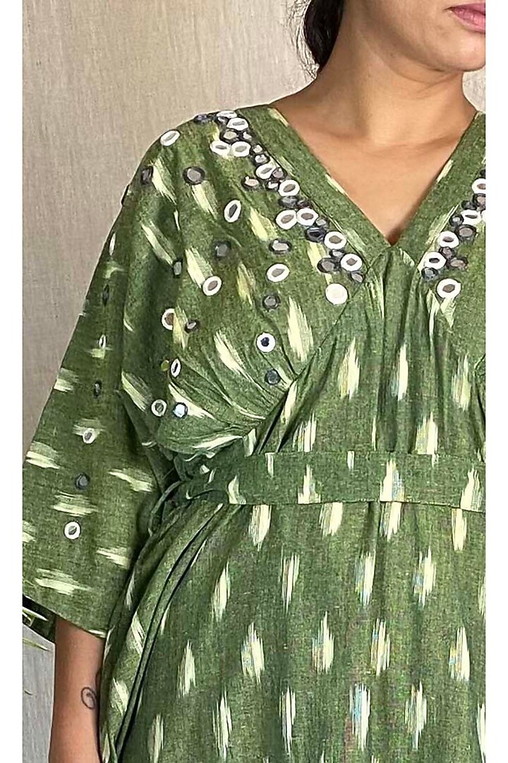 Olive Green Embroidered Kimono Summer Dress by Sepia Stories at Pernia's Pop Up Shop