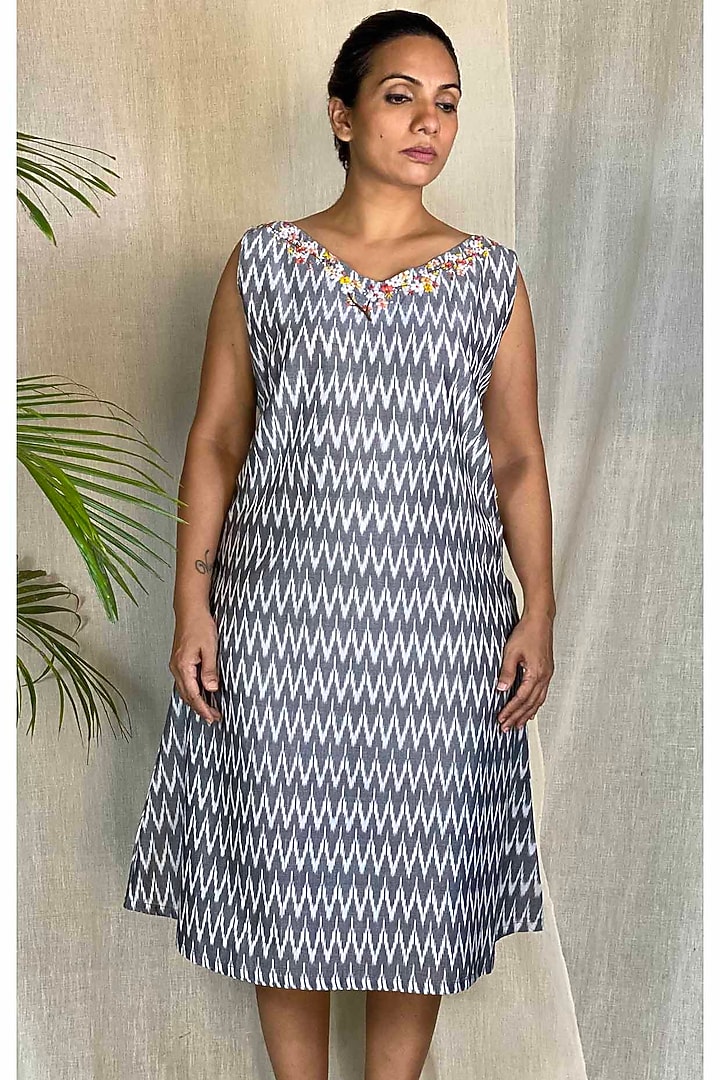 Grey Cotton Ikat Shift Summer Dress by Sepia Stories at Pernia's Pop Up Shop