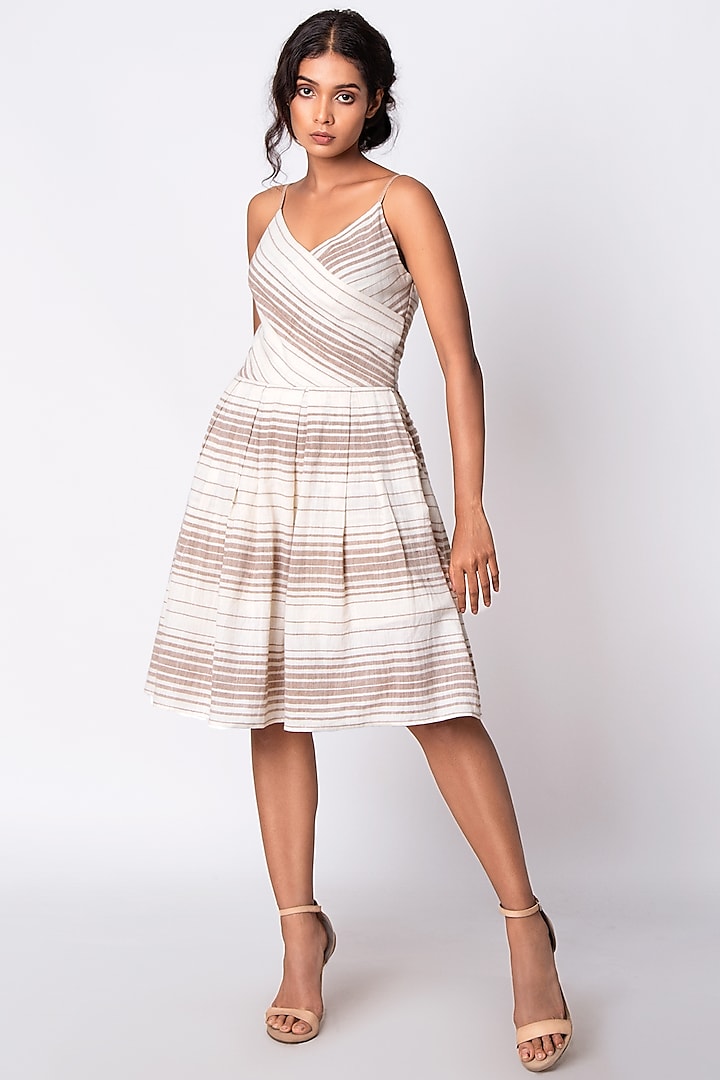 Beige Cotton Striped Dress by Sepia Stories