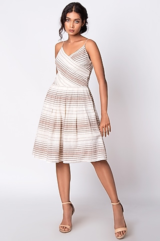 Beige Cotton Striped Dress by Sepia Stories