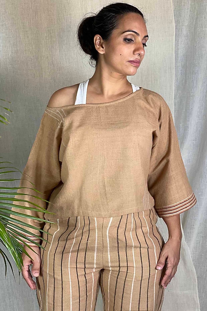 Brown Cotton Handcrafted Top by Sepia Stories