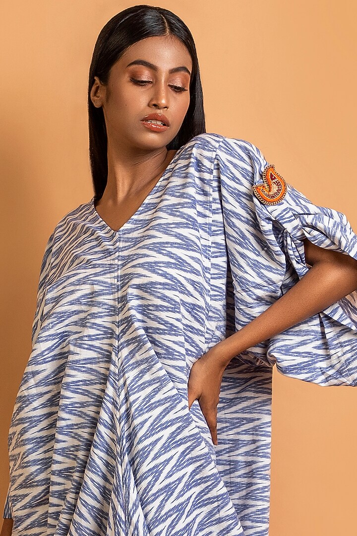 Blue Handwoven Ikat Cotton Cowl Summer Dress by Sepia Stories at Pernia's Pop Up Shop