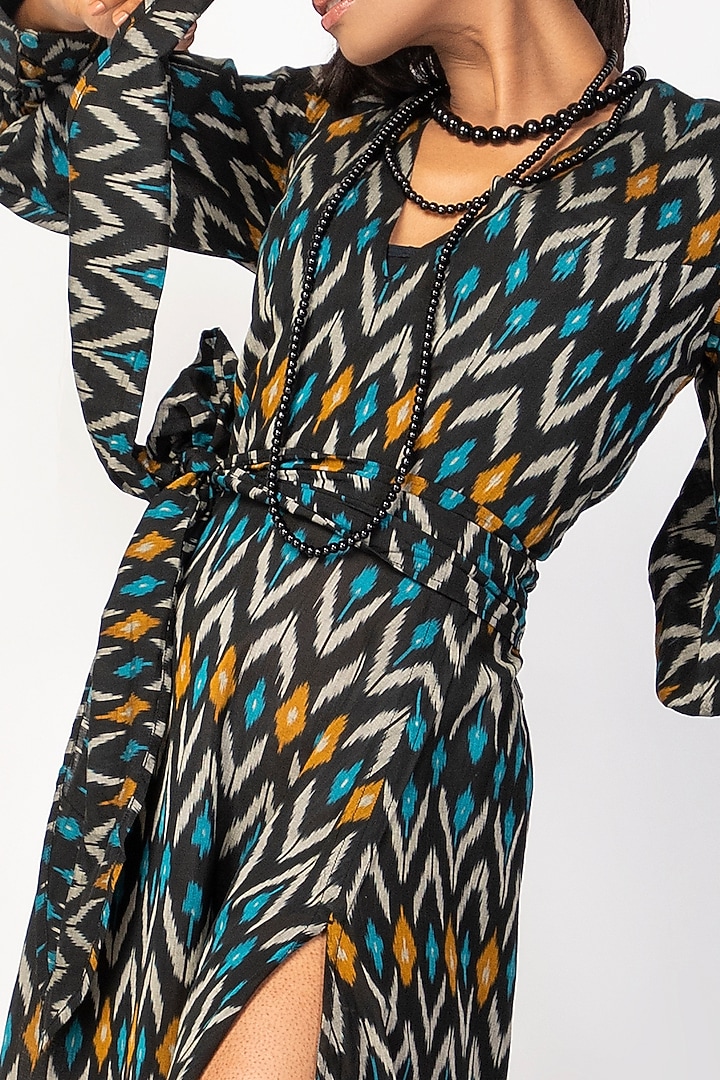 Black Mercerised Cotton Ikat Summer Dress by Sepia Stories at Pernia's Pop Up Shop
