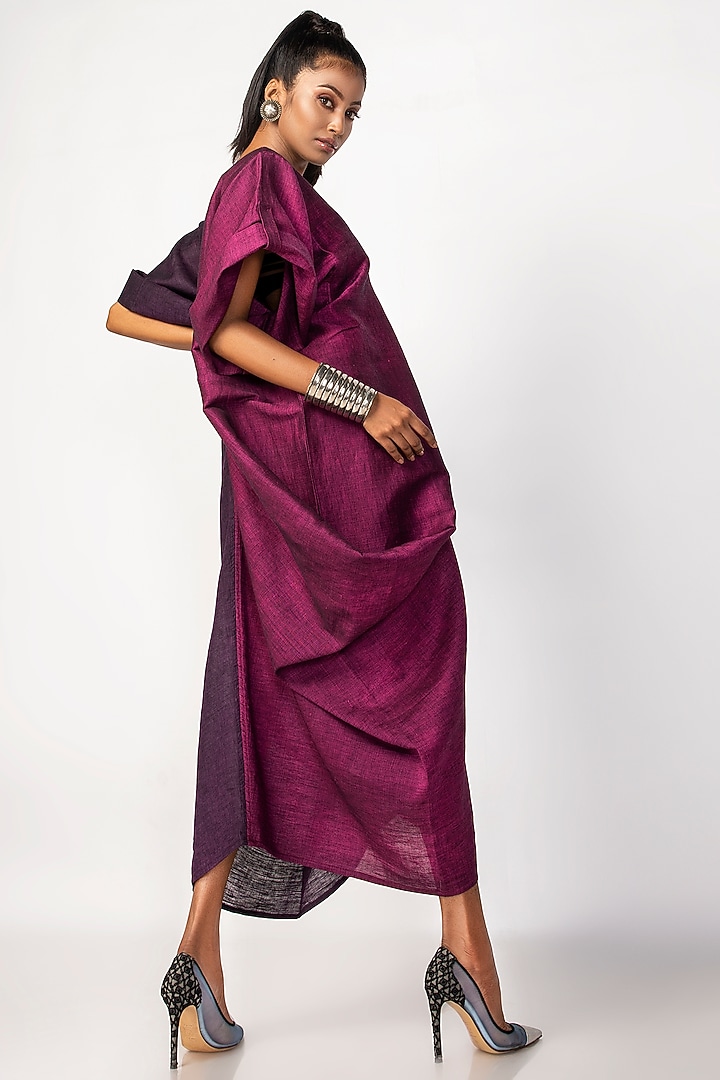 Plum Organic Linen Cowl Summer Dress by Sepia Stories at Pernia's Pop Up Shop