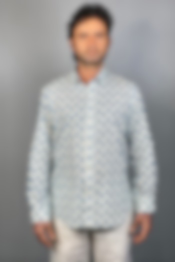 White Summer Shirt With Hand Block Print by Sepia Stories Men at Pernia's Pop Up Shop