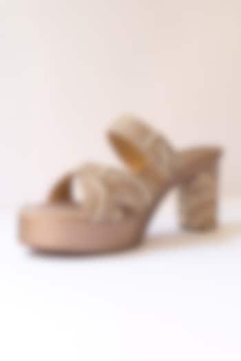 Rose Gold Artificial Leather Sequins Embroidered Block Heels by September at Pernia's Pop Up Shop