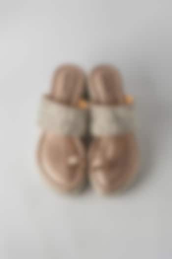 Champagne Gold Artificial Leather Hand Embroidered Wedges by September at Pernia's Pop Up Shop