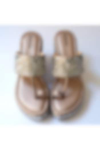 Rose Gold Artificial Leather Sequins Embroidered Platform Wedges by September at Pernia's Pop Up Shop