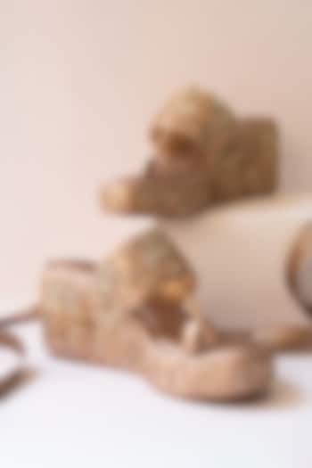 Rose Gold Artificial Leather Hand Embroidered Platform Wedges by September at Pernia's Pop Up Shop