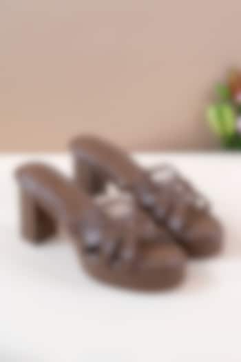 Brown Artificial Leather Block Heels by September at Pernia's Pop Up Shop