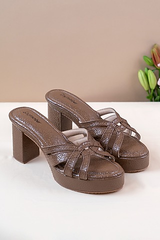 Brown Artificial Leather Block Heels by September