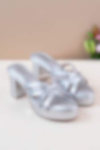 Silver Artificial Leather Block Heels by September at Pernia's Pop Up Shop