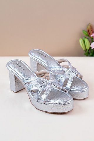 Silver Artificial Leather Block Heels by September