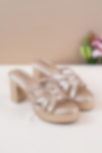 Champagne Gold Artificial Leather Block Heels by September at Pernia's Pop Up Shop