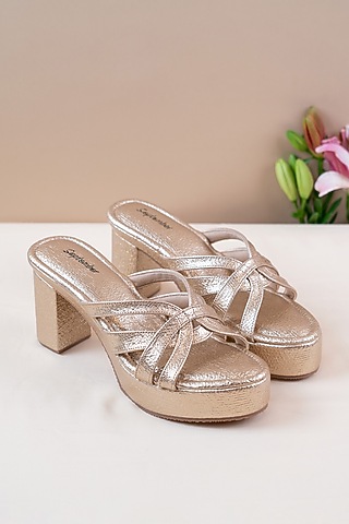 Champagne Gold Artificial Leather Block Heels by September
