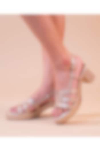 Champagne Gold Artificial Leather Block Heels by September at Pernia's Pop Up Shop