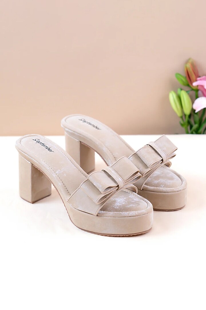 Nude Artificial Leather Block Heels by September at Pernia's Pop Up Shop