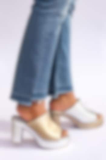 Silver & Champagne Gold Artificial Leather Block Heels by September at Pernia's Pop Up Shop