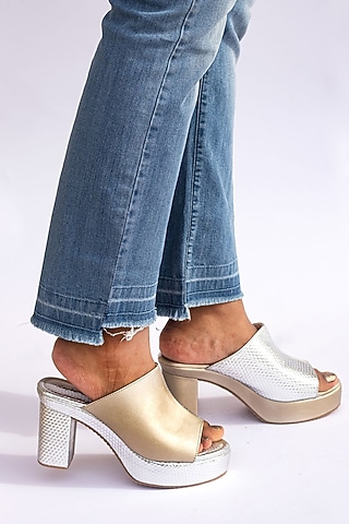 Silver & Champagne Gold Artificial Leather Block Heels by September