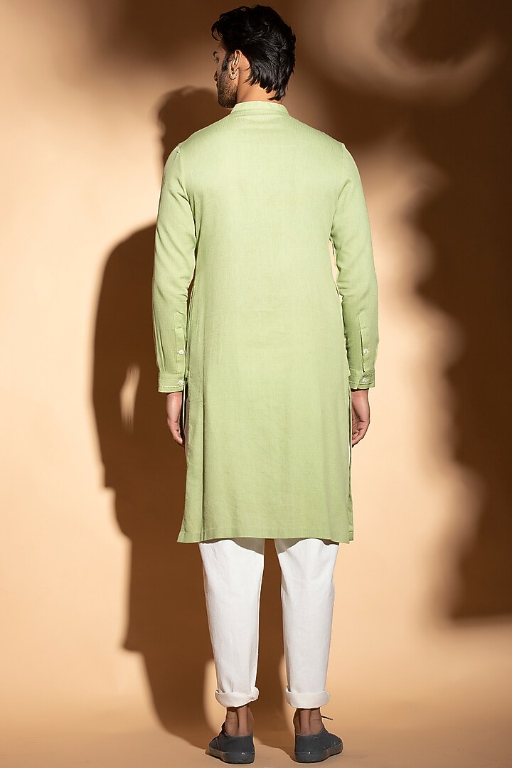 Lime Green Cotton Button Down Kurta by STUDIO ERROR MEN at Pernia's Pop Up Shop