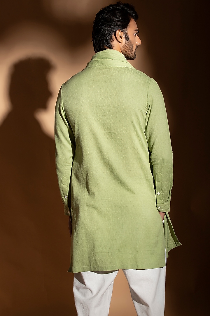 Lime Cotton Cross Over Flap Kurta by STUDIO ERROR MEN at Pernia's Pop Up Shop