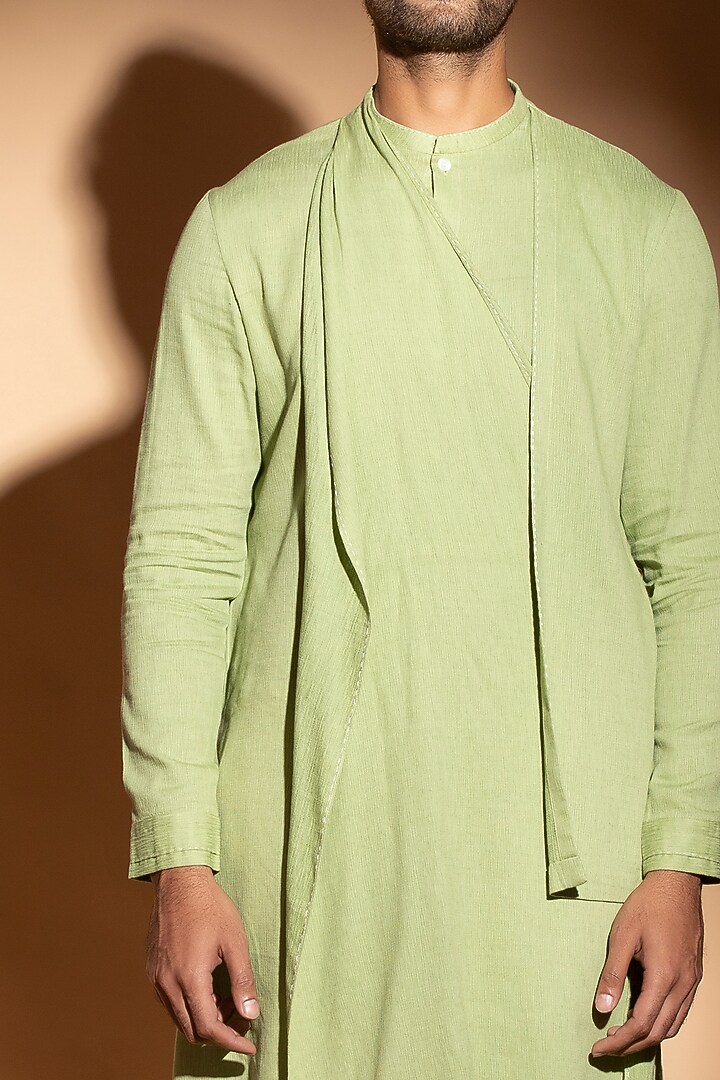 Lime Cotton Cross Over Flap Kurta by STUDIO ERROR MEN at Pernia's Pop Up Shop