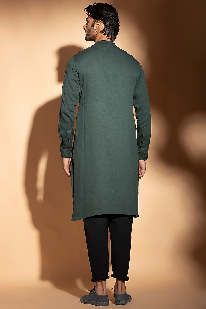 Teal Blue Band Collar Layered Kurta by STUDIO ERROR MEN at Pernia's Pop Up Shop