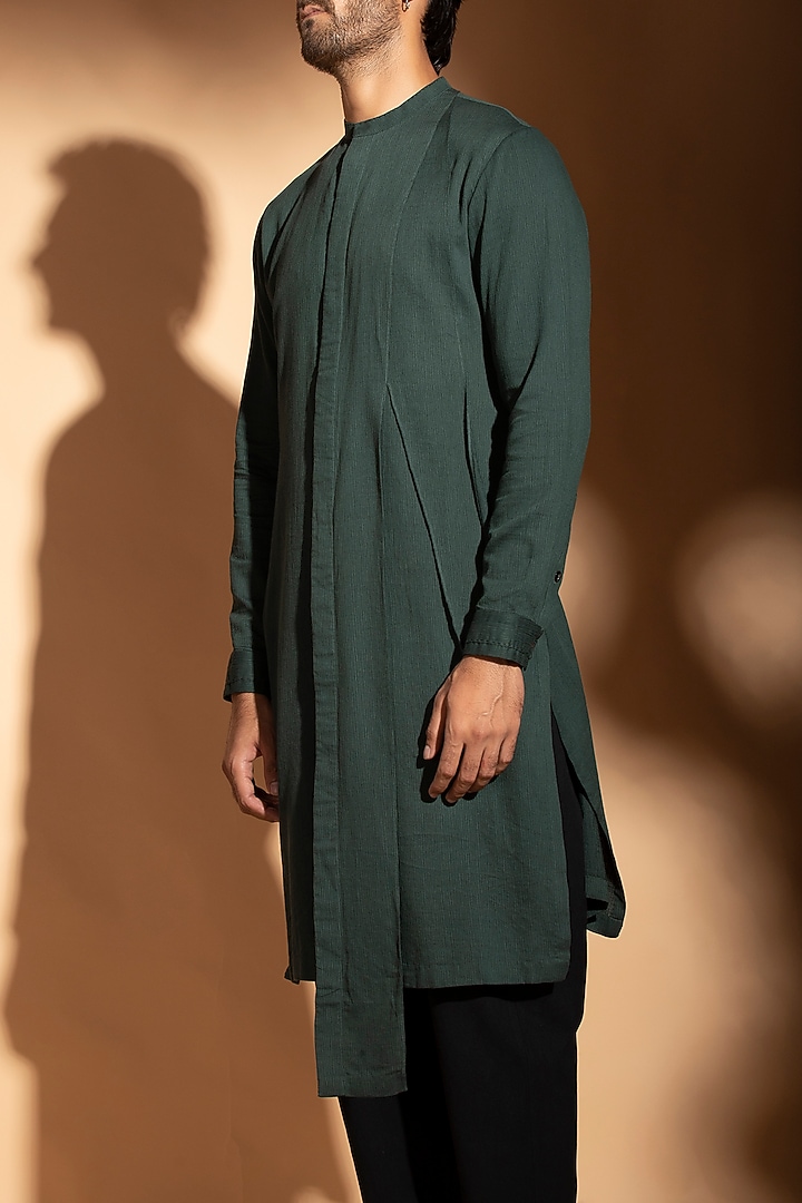 Teal Blue Band Collar Layered Kurta by STUDIO ERROR MEN at Pernia's Pop Up Shop