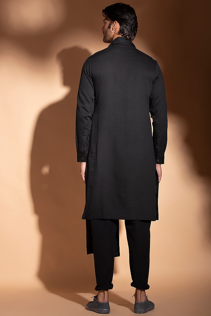 Black Kurta With Attached Drape by STUDIO ERROR MEN at Pernia's Pop Up Shop